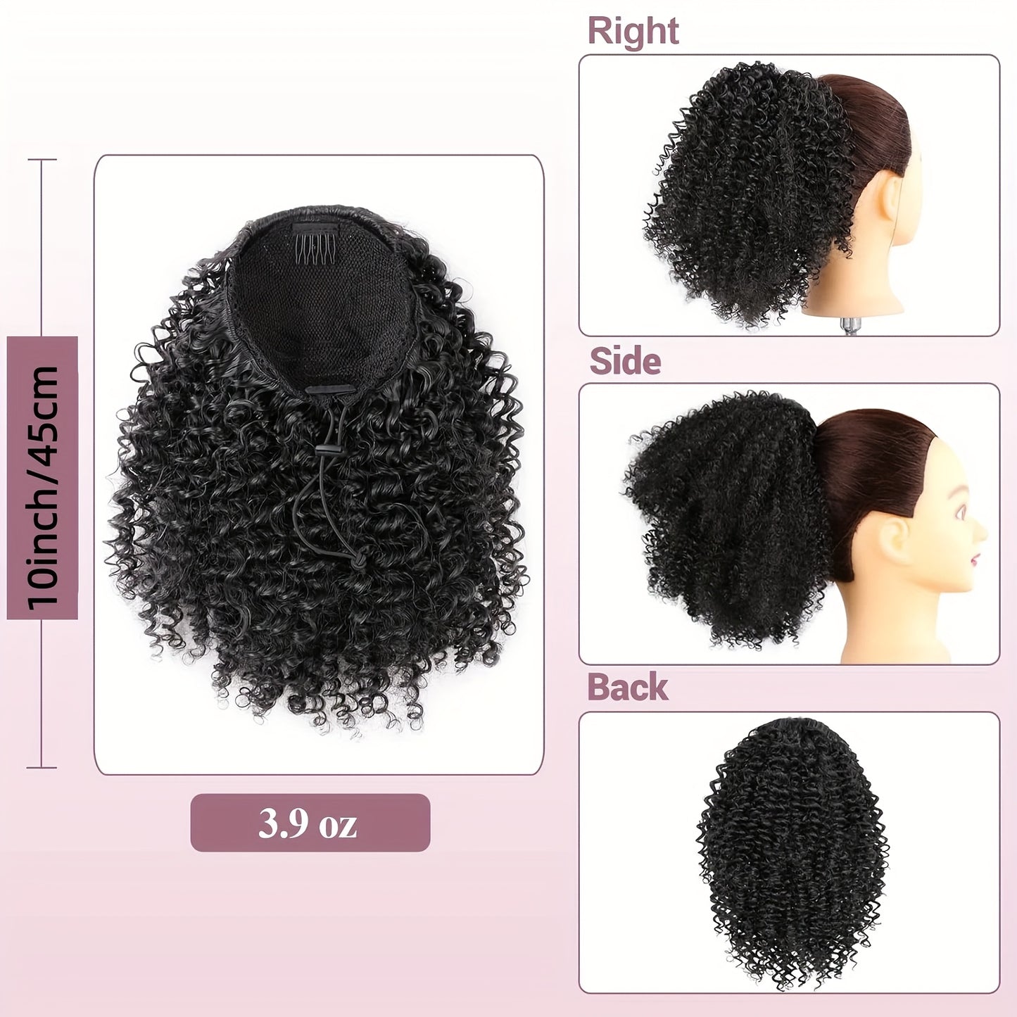 Afro Kinky Curly Ponytail 10inch Short Ponytail Extension (1B+TGREY) 2pcs Drawstring Ponytail for Women Synthetic Hairpieces Jerry Curls Afro Puff Ponytail Extensions